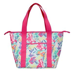 Swig Life Zippi 36 Cooler Tropical Floral Pink Blue Multicolor Insulated Tote